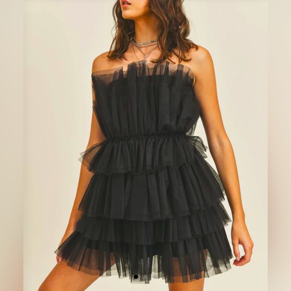 mable Dresses & Skirts - NWOT Elegant Black Strapless Ruffle Tulle Mini
Dress Special Occasion Size M